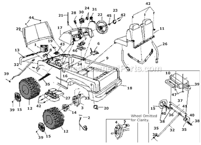 Part Location Diagram of 0801-0258 Power Wheels Front Module Screws